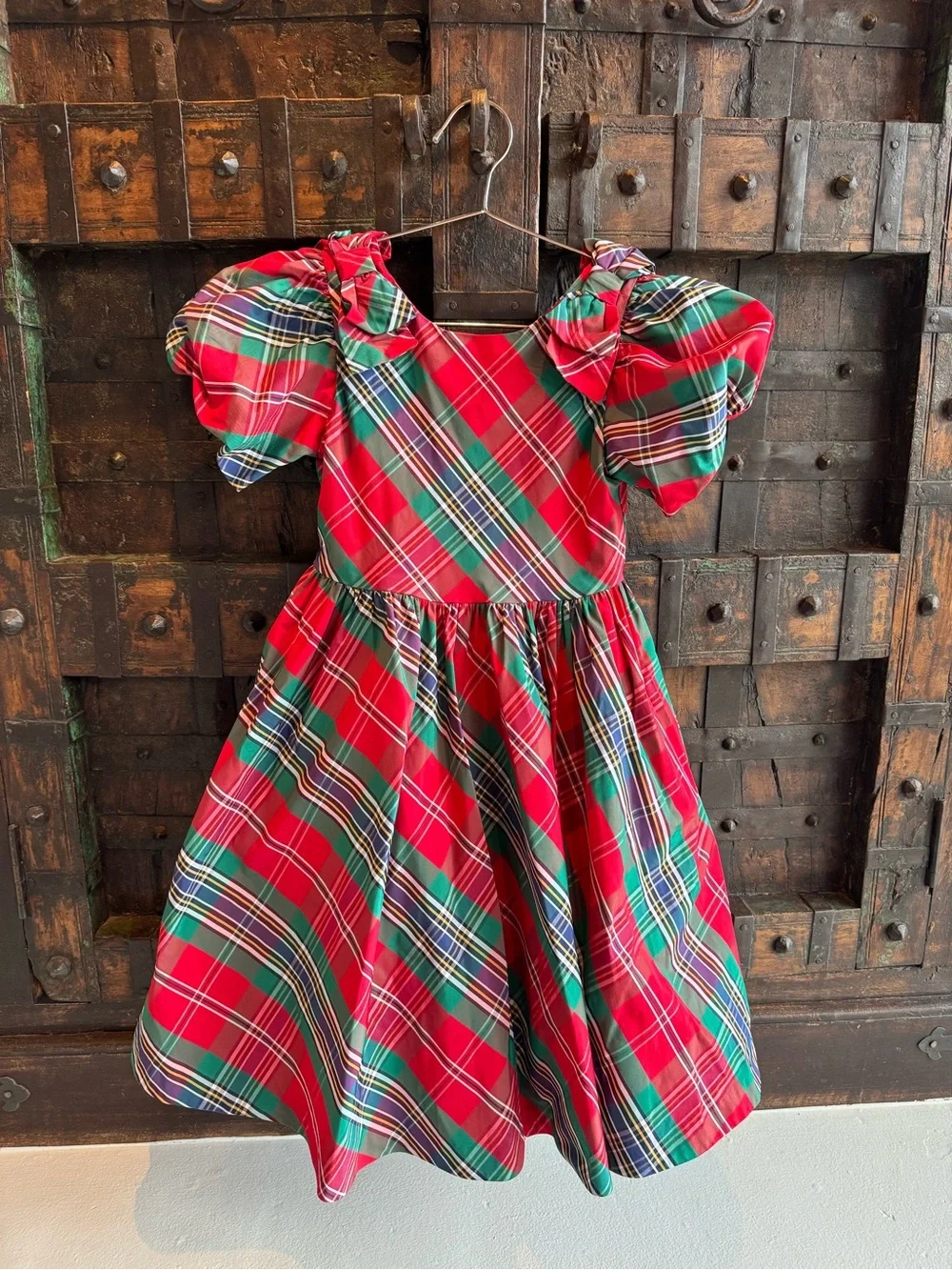 janie and jack holiday dresses Red Plaid Puff-Sleeve Kids Dress fake